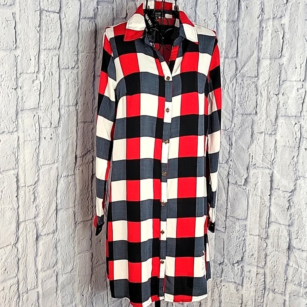 GAMEDAY COUTURE Red, Black, and White Plaid Alabama Shirt Dress‎ Small